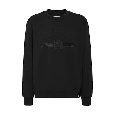 PHILIPP PLEIN SS24 Embossed Logo Crewneck Pullover Sweatshirt Black FADC-MJO1253-PJY002N-BLACK
