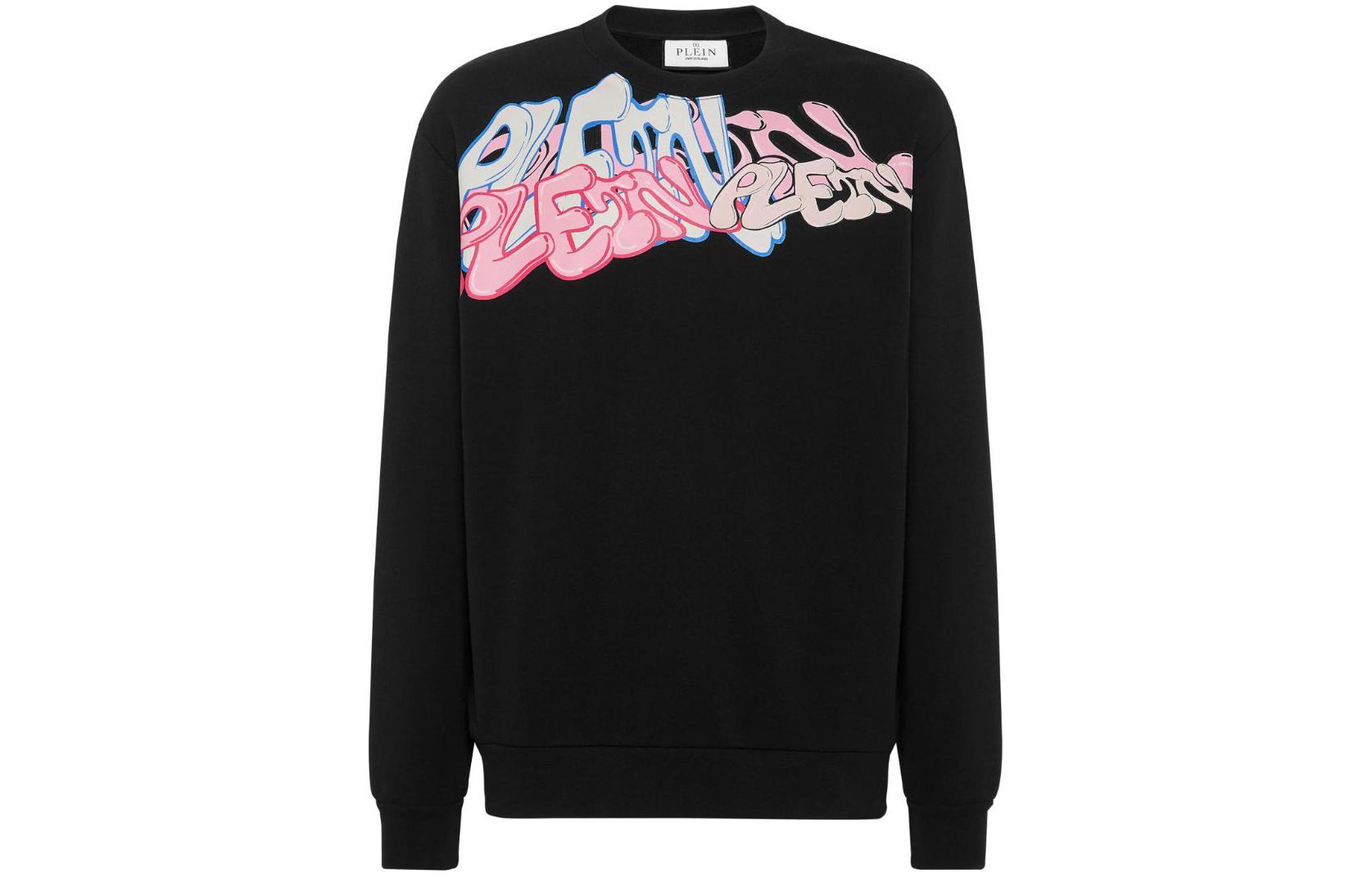 PHILIPP PLEIN SS24 Graffiti Letter Print Crewneck Sweatshirt Black Men’s PADC-MJO1173-PJO002N-02