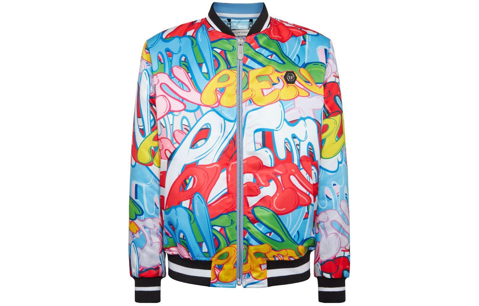 PHILIPP PLEIN SS24 Graffiti Print Zipper Bomber Jacket Men Multicolor PADC-MRB2347-PTE003N-21