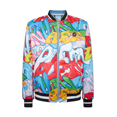 PHILIPP PLEIN SS24 Graffiti Print Zipper Bomber Jacket Men Multicolor PADC-MRB2347-PTE003N-21