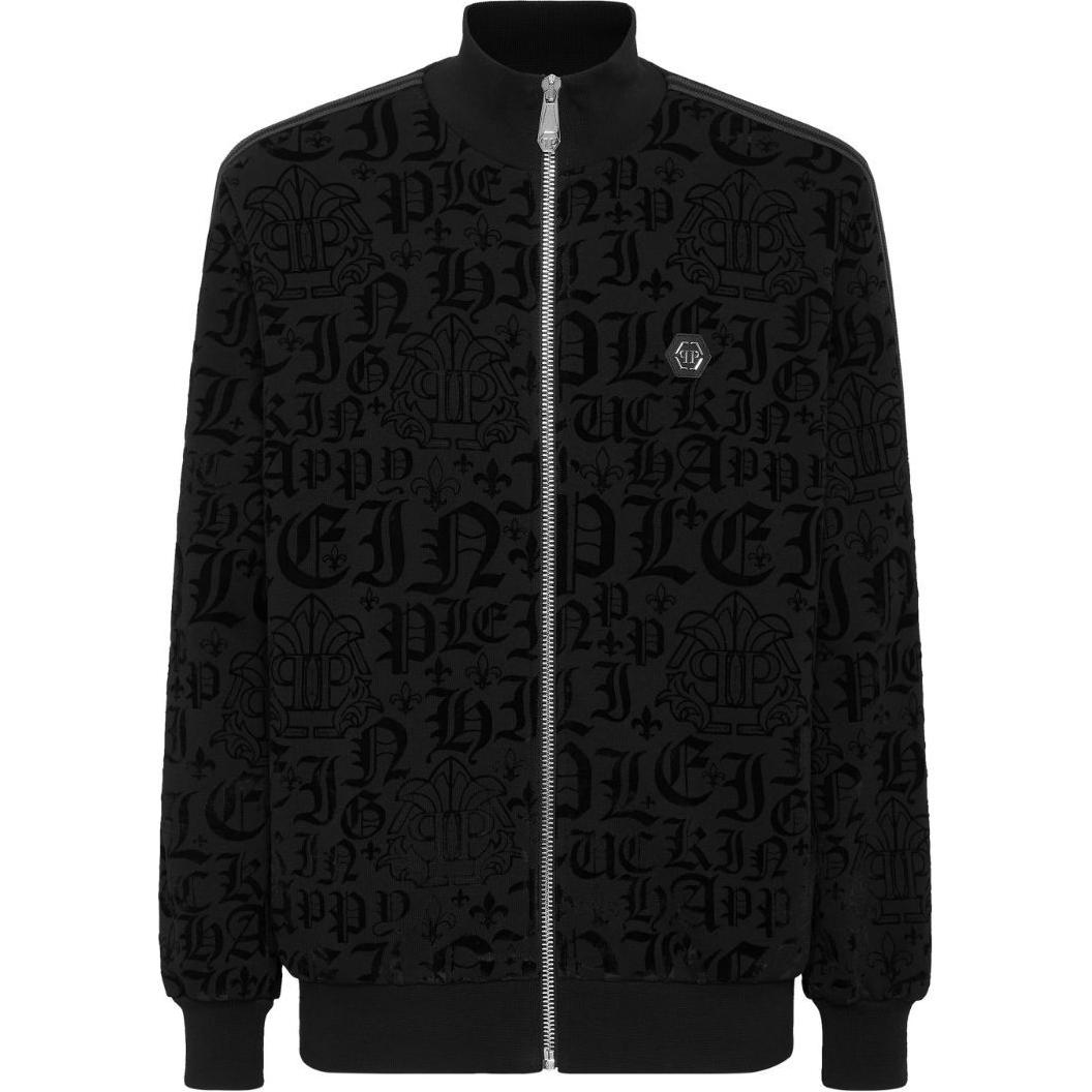 PHILIPP PLEIN SS24 Logo High-Neck Zip Jacket Black FADC-MJB3514-PJO002N-02
