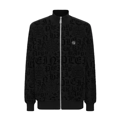 PHILIPP PLEIN SS24 Logo High-Neck Zip Jacket Black FADC-MJB3514-PJO002N-02
