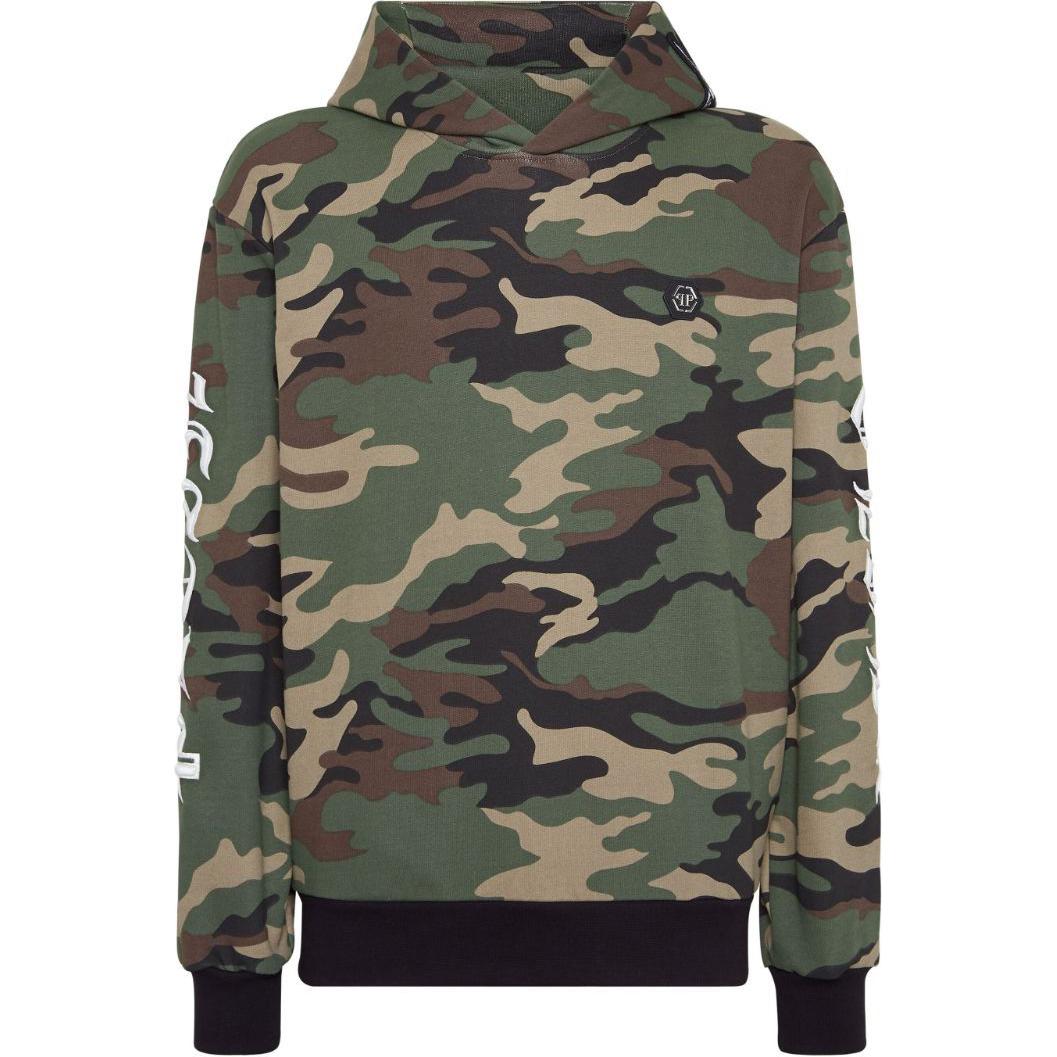 PHILIPP PLEIN SS24 Logo Patch Camo Print Hoodie Men’s Green FADC-MJB3450-PJY002N-GREEN