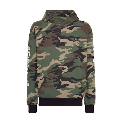 PHILIPP PLEIN SS24 Logo Patch Camo Print Hoodie Men’s Green FADC-MJB3450-PJY002N-GREEN