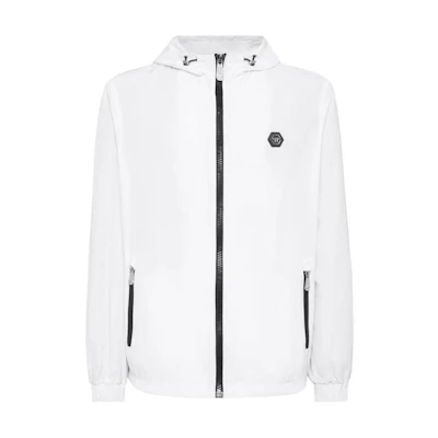PHILIPP PLEIN SS24 Logo Zip Hoodie Jacket White - Long Sleeve Outerwear PADC-MRB2457-PNY002N-01