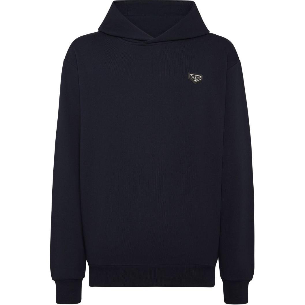 PHILIPP PLEIN SS24 Navy Blue Hoodie with Solid Letter Logo Applique UADC-MJB3566-PJY002N-14