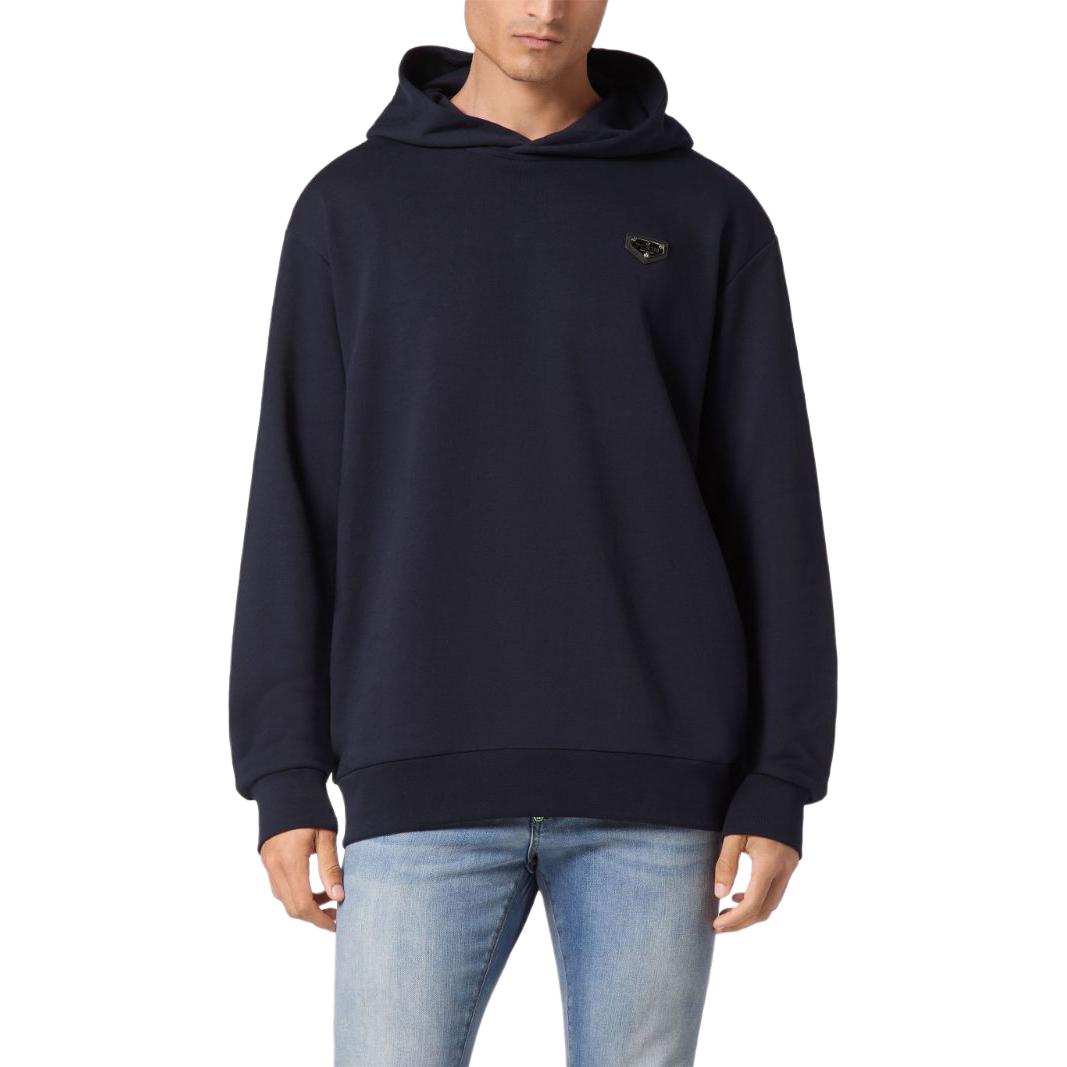 Lookbook PHILIPP PLEIN SS24 海军蓝连帽衫 带立体字母标志饰件 UADC-MJB3566-PJY002N-14