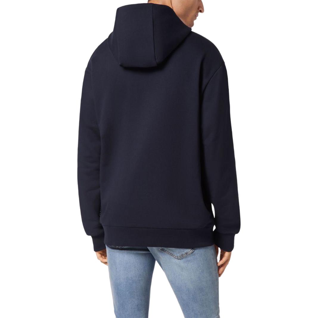 Shop PHILIPP PLEIN SS24 海军蓝连帽衫 带立体字母标志饰件 UADC-MJB3566-PJY002N-14
