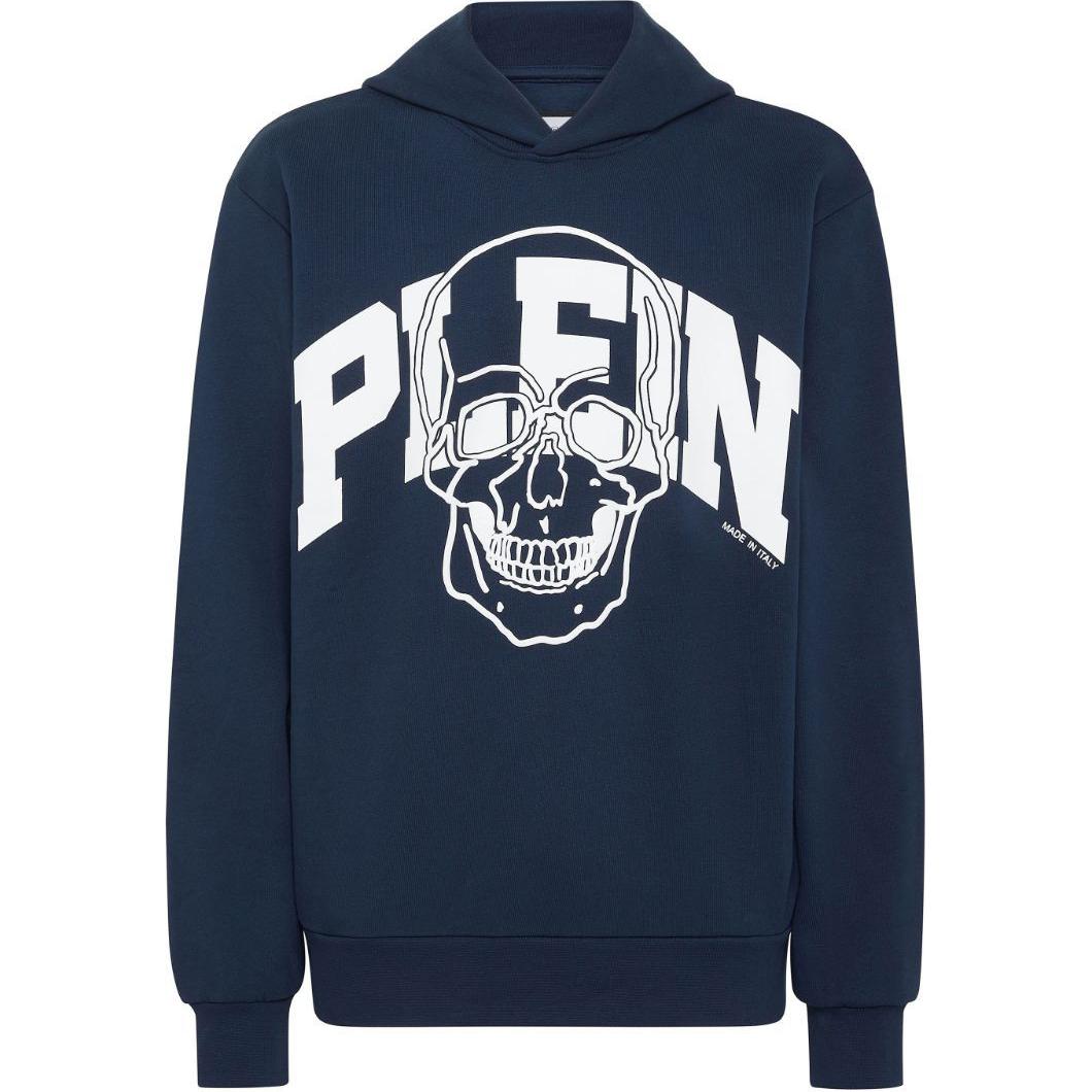 PHILIPP PLEIN SS24 Navy Logo Skull Print Loose Fit Hoodie FADC-MJB3383-PJY002N-NAVY