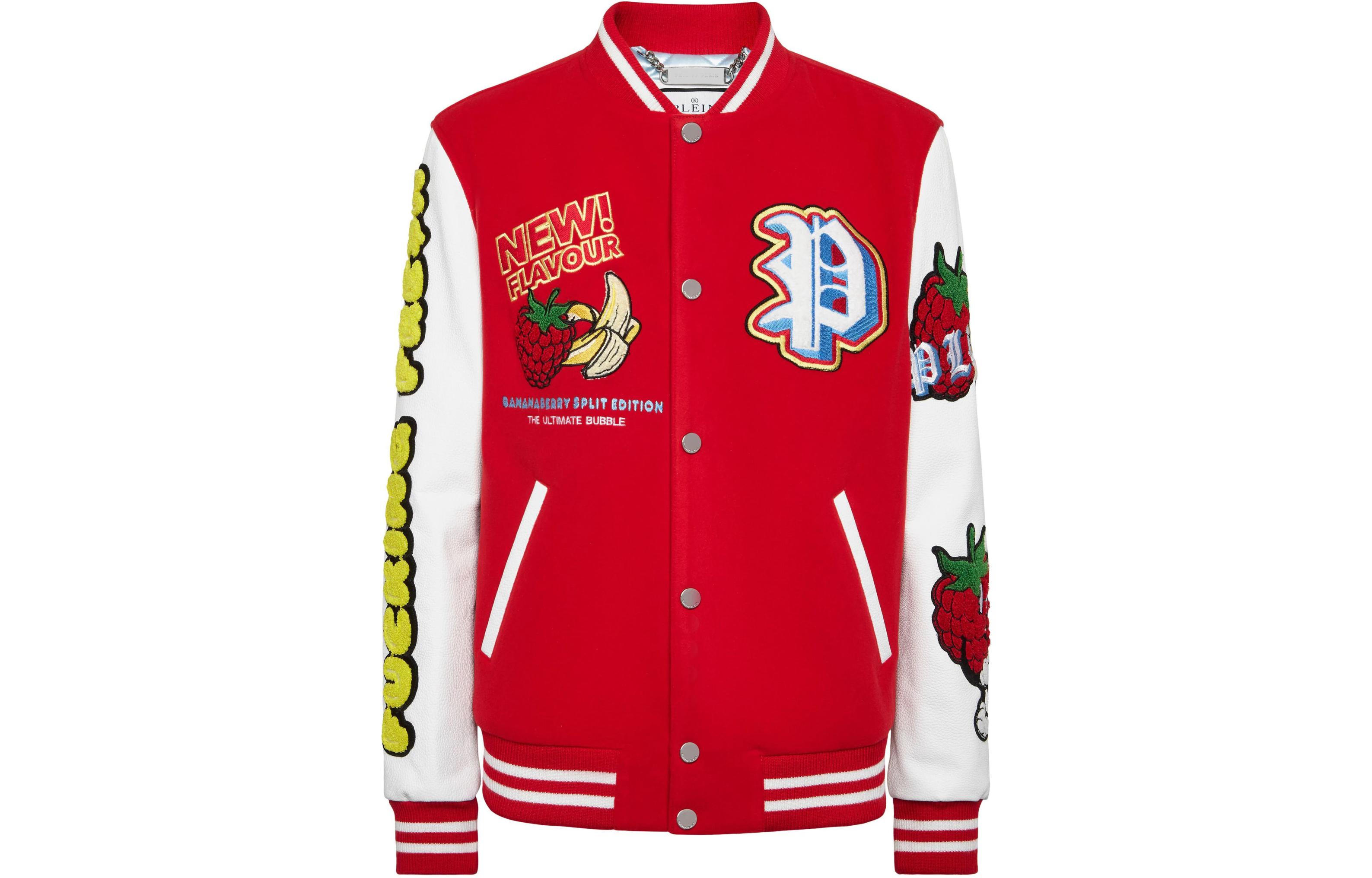 PHILIPP PLEIN SS24 Red Fruit Patch Single-Breasted Aviator Jacket for Men PADC-MLB1847-PTE120N-13