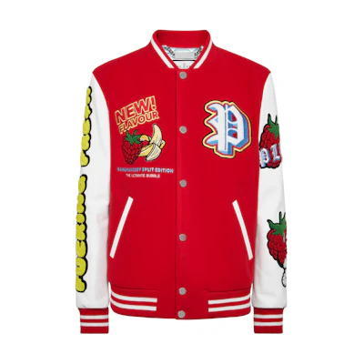 PHILIPP PLEIN SS24 Red Fruit Patch Single-Breasted Aviator Jacket for Men PADC-MLB1847-PTE120N-13