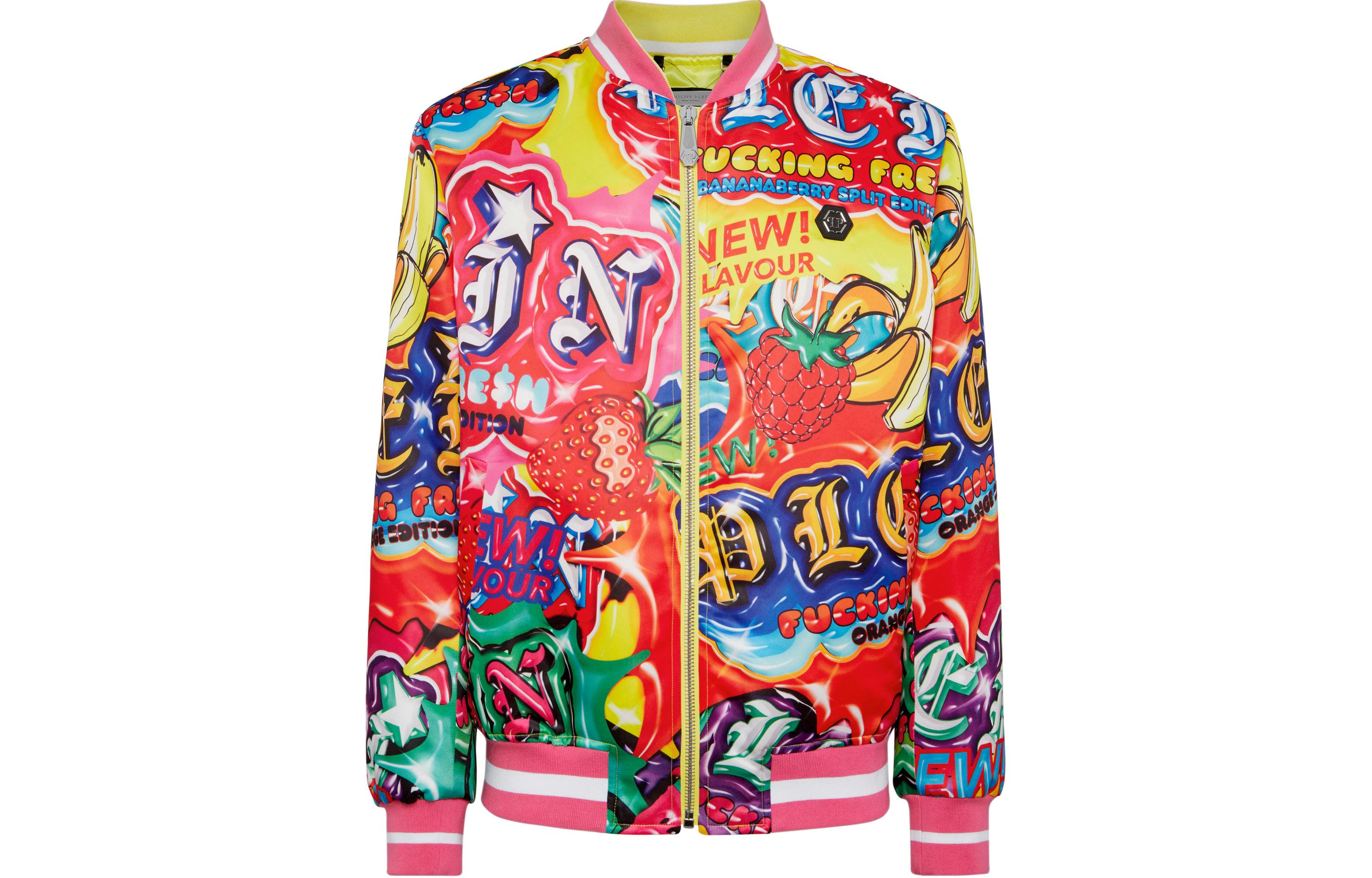 PHILIPP PLEIN SS24 Red Letter Print Bomber Jacket Long Sleeve Casual Fit PADC-MRB2419-PTE003N-21