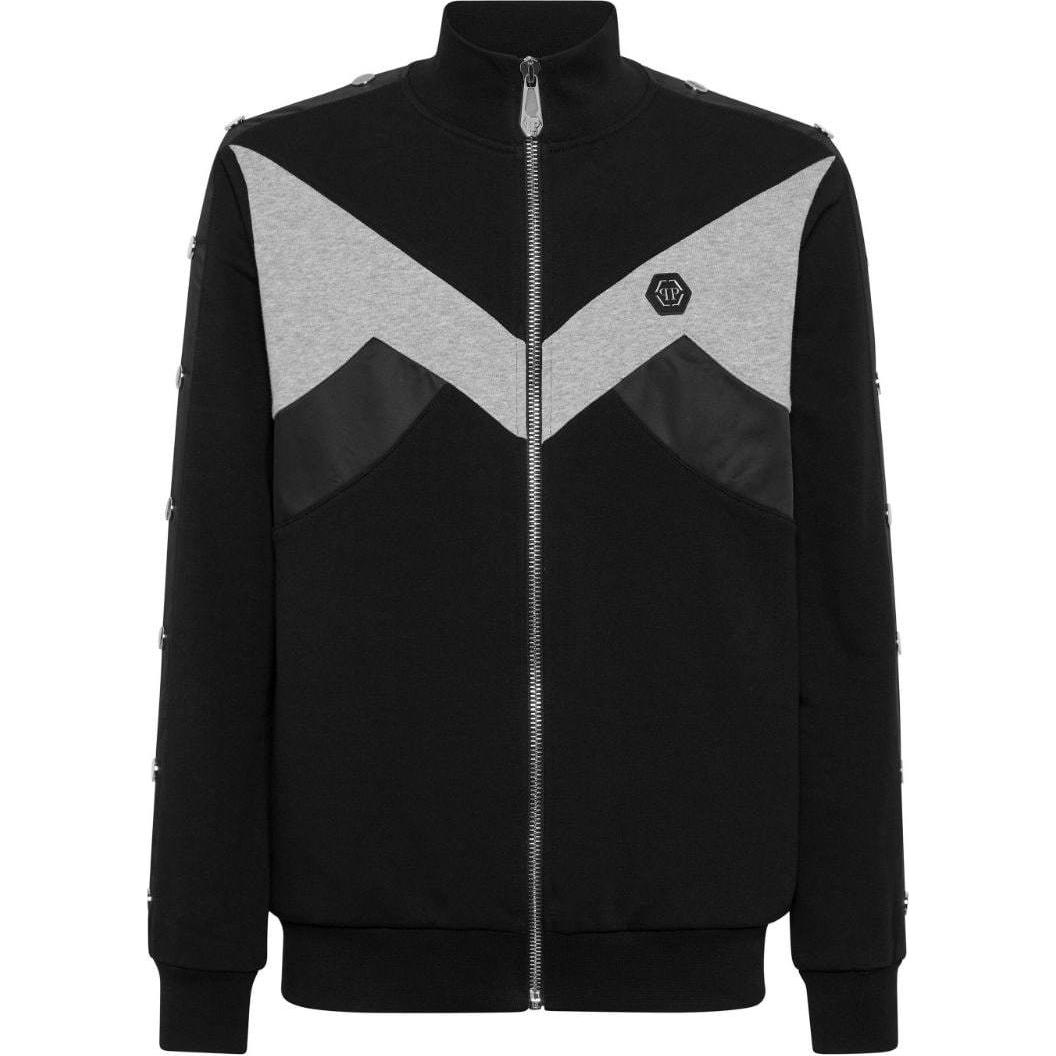 PHILIPP PLEIN SS24 Skull Crystal Zip High-Neck Jacket Black Menswear FADC-MJB3382-PTE086N-02