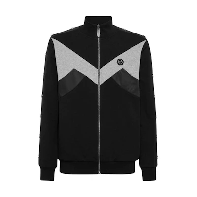 PHILIPP PLEIN SS24 Skull Crystal Zip High-Neck Jacket Black Menswear FADC-MJB3382-PTE086N-02