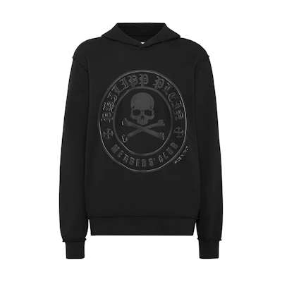 PHILIPP PLEIN SS24 Skull Logo Graphic Hoodie Black Long Sleeve AADC-MJB3521-PJY002N-02