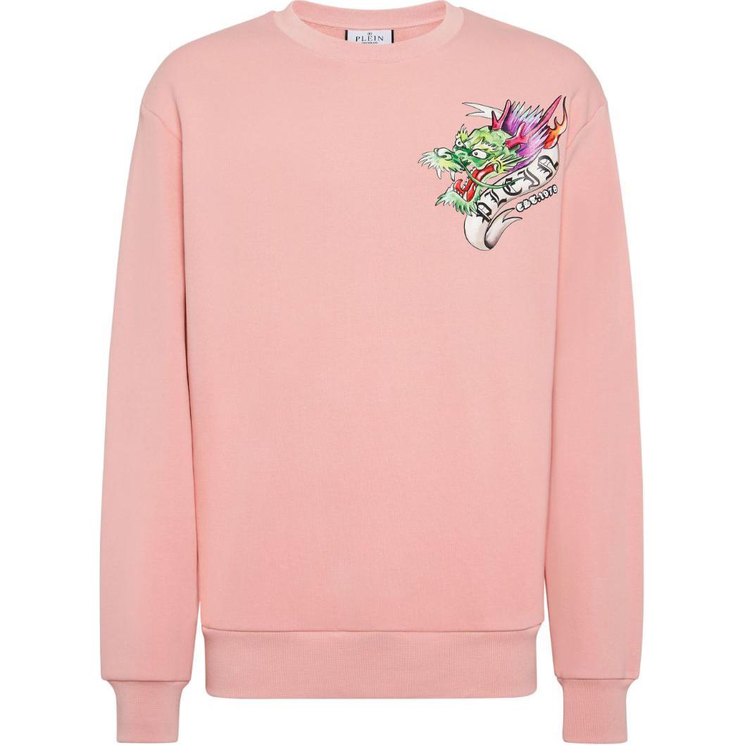 PHILIPP PLEIN SS24 Skull Logo Print Crewneck Sweatshirt Light Pink FADC-MJO1170-PJY002N-03