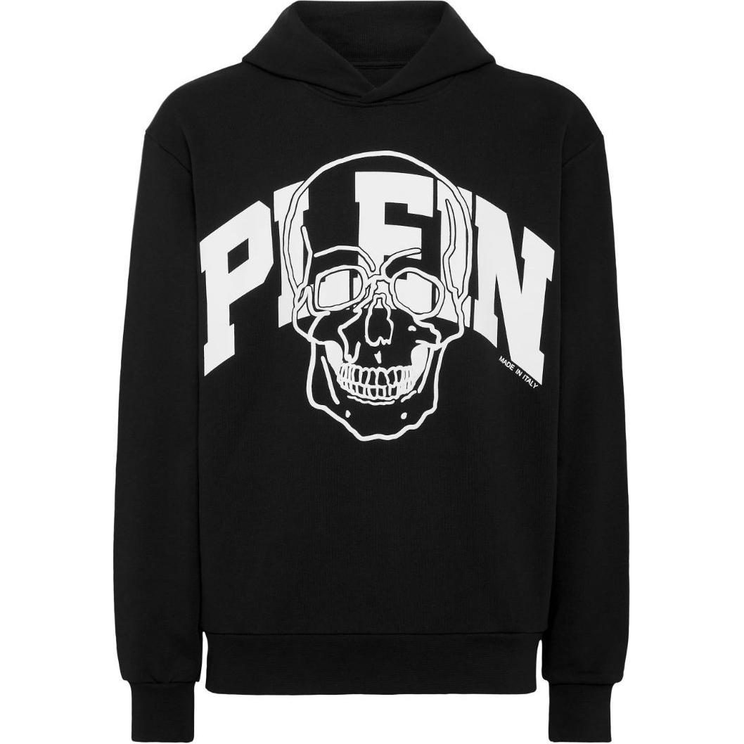 PHILIPP PLEIN SS24 Skull Logo Print Oversized Hoodie Black FADC-MJB3383-PJY002N-BLACK