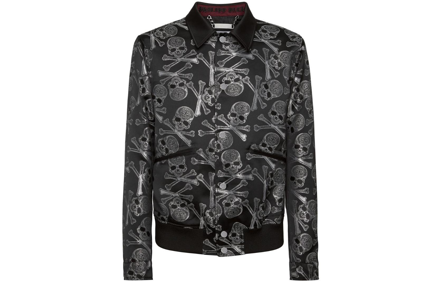 PHILIPP PLEIN SS24 Skull Print Long-Sleeve Jacket for Men - Black PADC-MRB2458-PTE003N-02