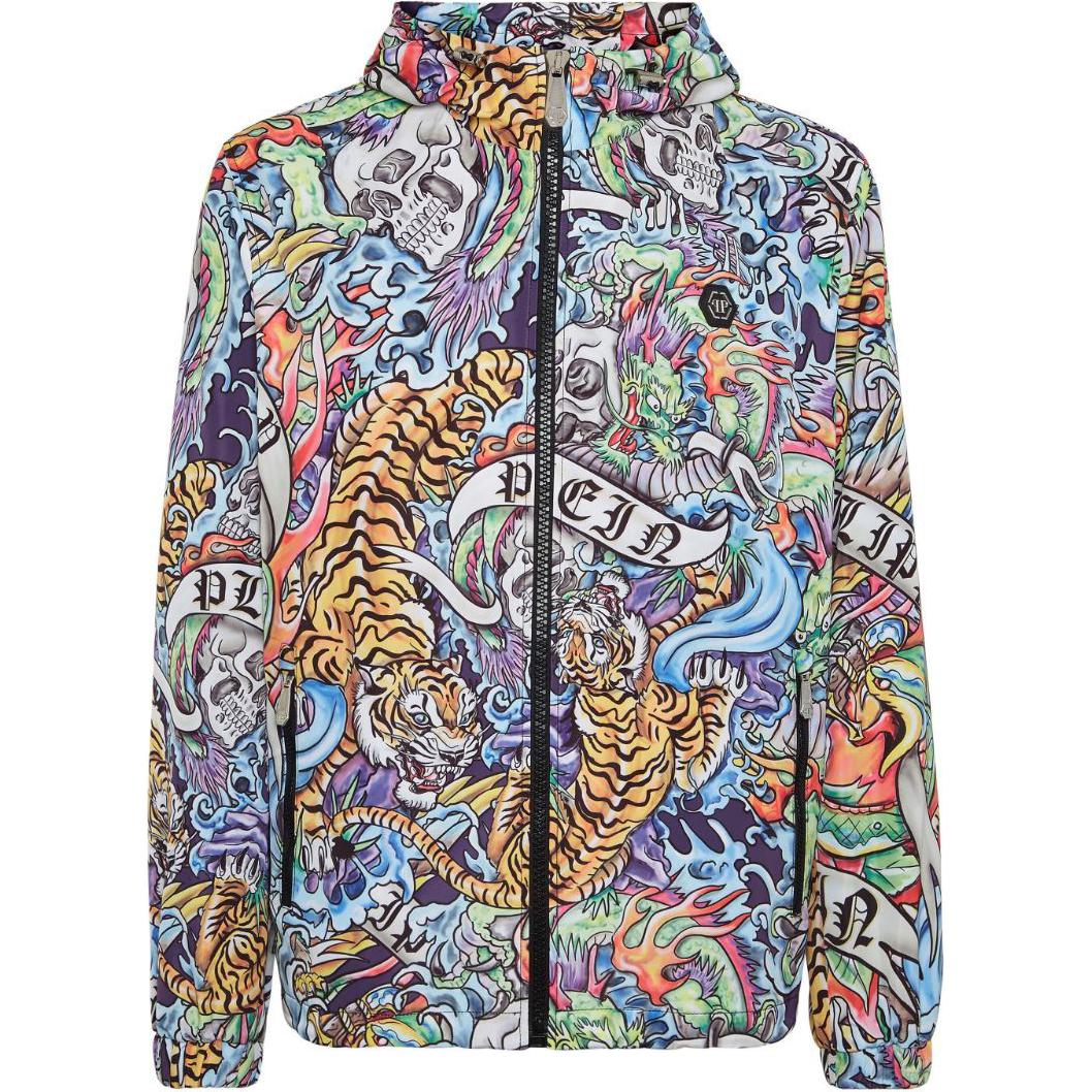 PHILIPP PLEIN SS24 Skull Print Zip Hoodie Jacket Men’s Multicolor FADC-MRB2427-PNY002N-21