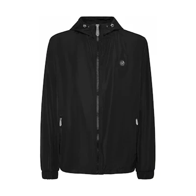PHILIPP PLEIN SS24 Solid Logo Patch Hoodie Jacket Men’s Black PADC-MRB2457-PNY002N-02