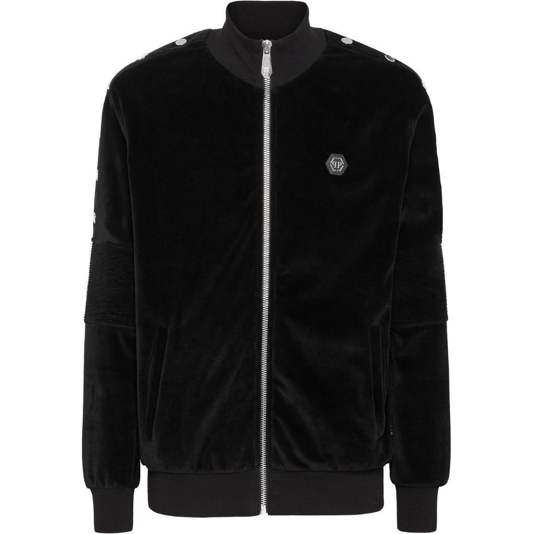 PHILIPP PLEIN SS24 Solid Logo Patch Zip-Up Jacket Black - Long Sleeve FADC-MJB3378-PTE086N-02