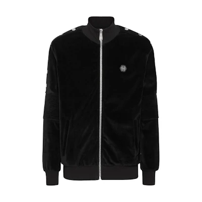 PHILIPP PLEIN SS24 Solid Logo Patch Zip-Up Jacket Black - Long Sleeve FADC-MJB3378-PTE086N-02