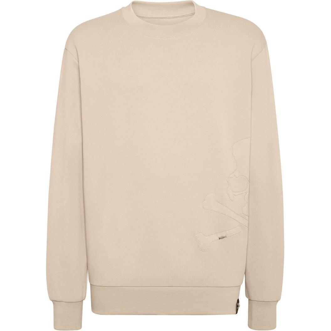 PHILIPP PLEIN SS24 Solid Skull Patch Crewneck Sweatshirt Men’s Sand Beige FADC-MJO1248-PJY002N-SANDYYELLOW