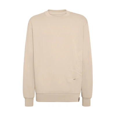 PHILIPP PLEIN SS24 Solid Skull Patch Crewneck Sweatshirt Men’s Sand Beige FADC-MJO1248-PJY002N-SANDYYELLOW