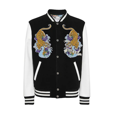 PHILIPP PLEIN SS24 Tiger Appliqué Bomber Jacket Black FADC-MLB1851-PTE120N-02