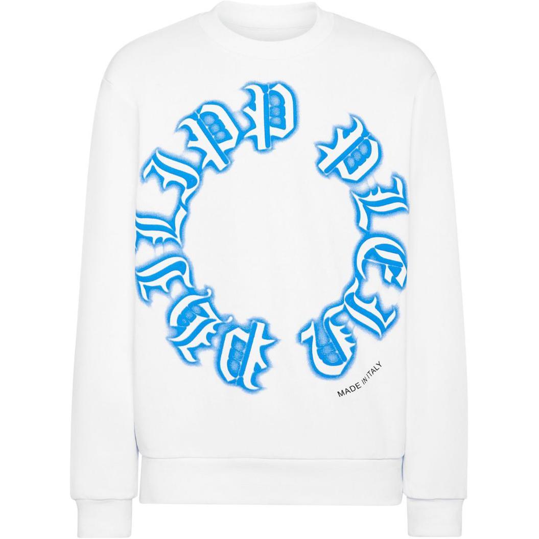 PHILIPP PLEIN SS24 White Crewneck Long-Sleeve Sweatshirt with Logo Print FADC-MJO1181-PJO002N-WHITE