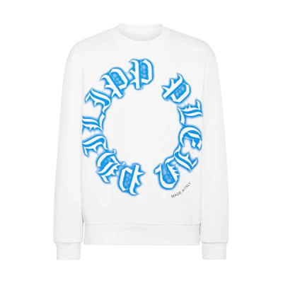 PHILIPP PLEIN SS24 White Crewneck Long-Sleeve Sweatshirt with Logo Print FADC-MJO1181-PJO002N-WHITE