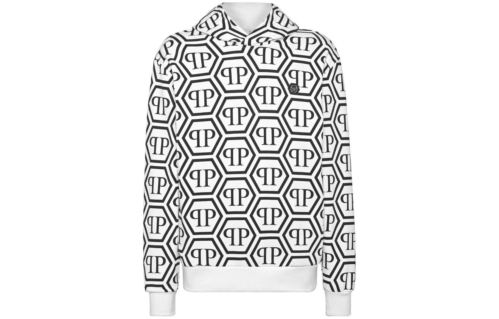 PHILIPP PLEIN SS24 White Hoodie with Letter Logo Print for Men PADC-MJB3276-PJO002N-01