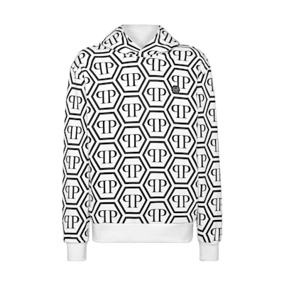 PHILIPP PLEIN SS24 White Hoodie with Letter Logo Print for Men PADC-MJB3276-PJO002N-01