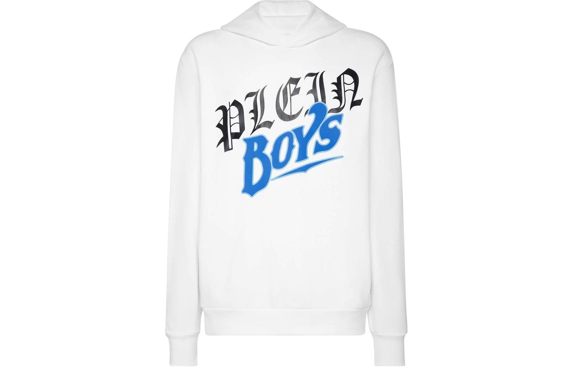PHILIPP PLEIN SS24 White Logo Print Hoodie Long Sleeve Sweatshirt SADC-MJB3195-PJO002N-01