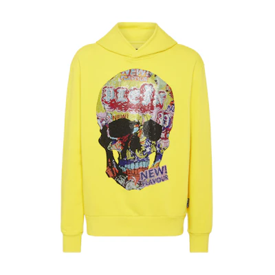 PHILIPP PLEIN SS24 Yellow Skull Print Oversized Hoodie PADC-MJB3262-PJO002N-09