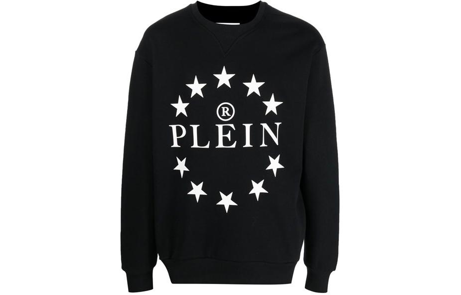 PHILIPP PLEIN Star & Letter Print Crewneck Sweatshirt in Black SACC-MJO1014-PJO002N-02
