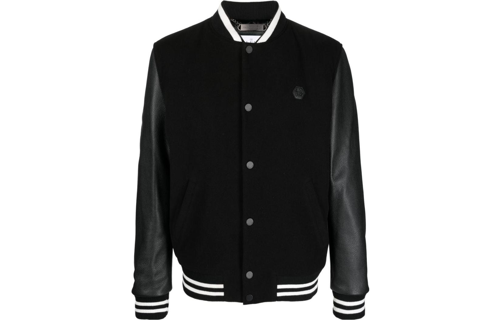 PHILIPP PLEIN Studded Skull Patch Single-Breasted Jacket Men’s Black AACC-MLB1766-PTE120N-02