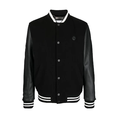 PHILIPP PLEIN Studded Skull Patch Single-Breasted Jacket Men’s Black AACC-MLB1766-PTE120N-02