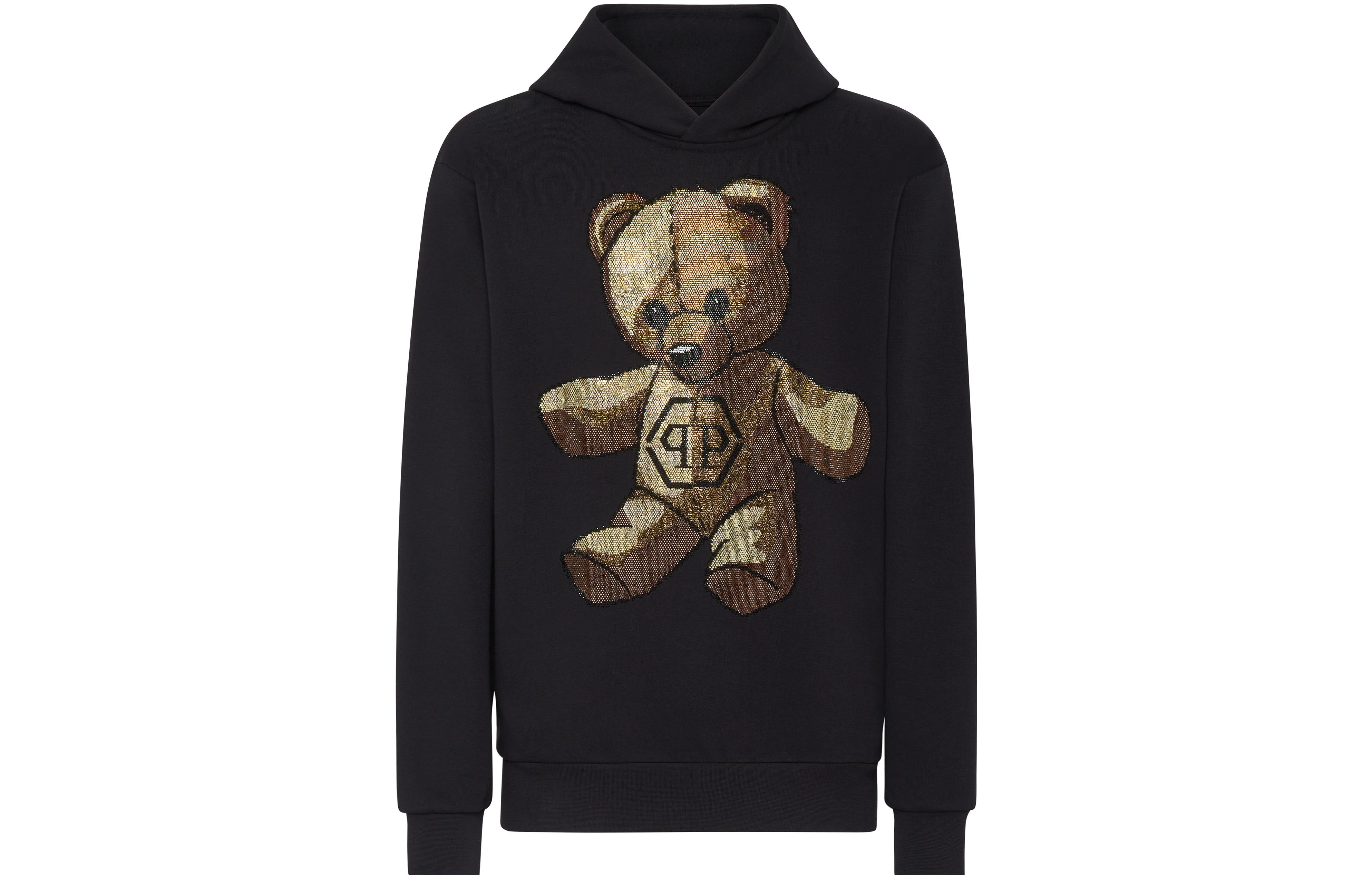 PHILIPP PLEIN Teddy Bear Print Black Hoodie Sweatshirt for Men AACC-MJB3179-PJO002N-02