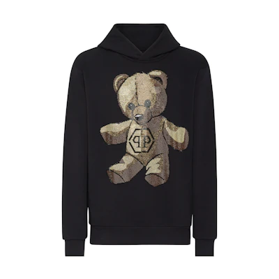 PHILIPP PLEIN Teddy Bear Print Black Hoodie Sweatshirt for Men AACC-MJB3179-PJO002N-02