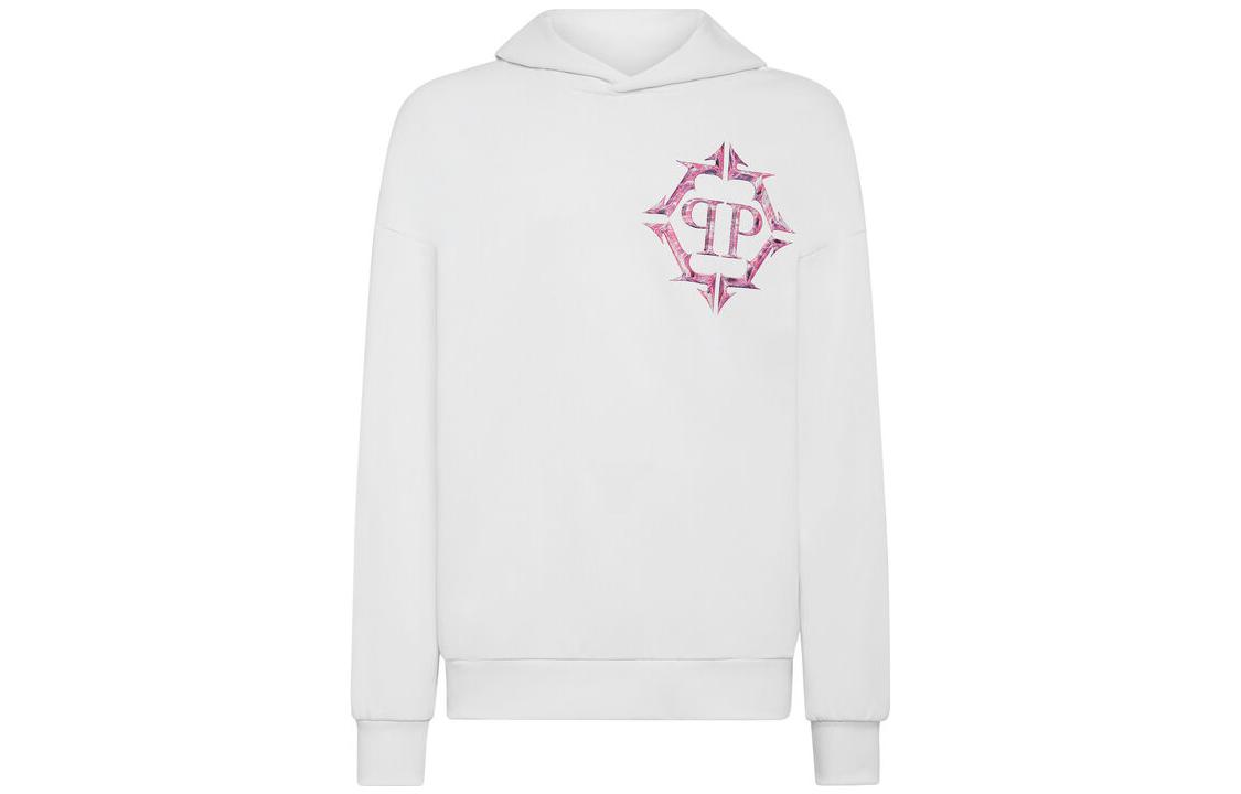 PHILIPP PLEIN White Chrome Logo Print Hoodie Sweatshirt Long Sleeve AACC-MJB3154-PJO002N-01