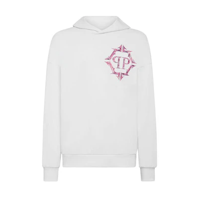 PHILIPP PLEIN White Chrome Logo Print Hoodie Sweatshirt Long Sleeve AACC-MJB3154-PJO002N-01