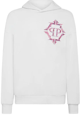 菲利普普莱因白色镀铬标志印花长袖连帽卫衣 AACC-MJB3154-PJO002N-01 Order 菲利普普莱因白色镀铬标志印花长袖连帽卫衣 AACC-MJB3154-PJO002N-01