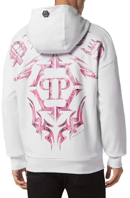 菲利普普莱因白色镀铬标志印花长袖连帽卫衣 AACC-MJB3154-PJO002N-01 Shop 菲利普普莱因白色镀铬标志印花长袖连帽卫衣 AACC-MJB3154-PJO002N-01