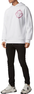 菲利普普莱因白色镀铬标志印花长袖连帽卫衣 AACC-MJB3154-PJO002N-01 Purchase 菲利普普莱因白色镀铬标志印花长袖连帽卫衣 AACC-MJB3154-PJO002N-01