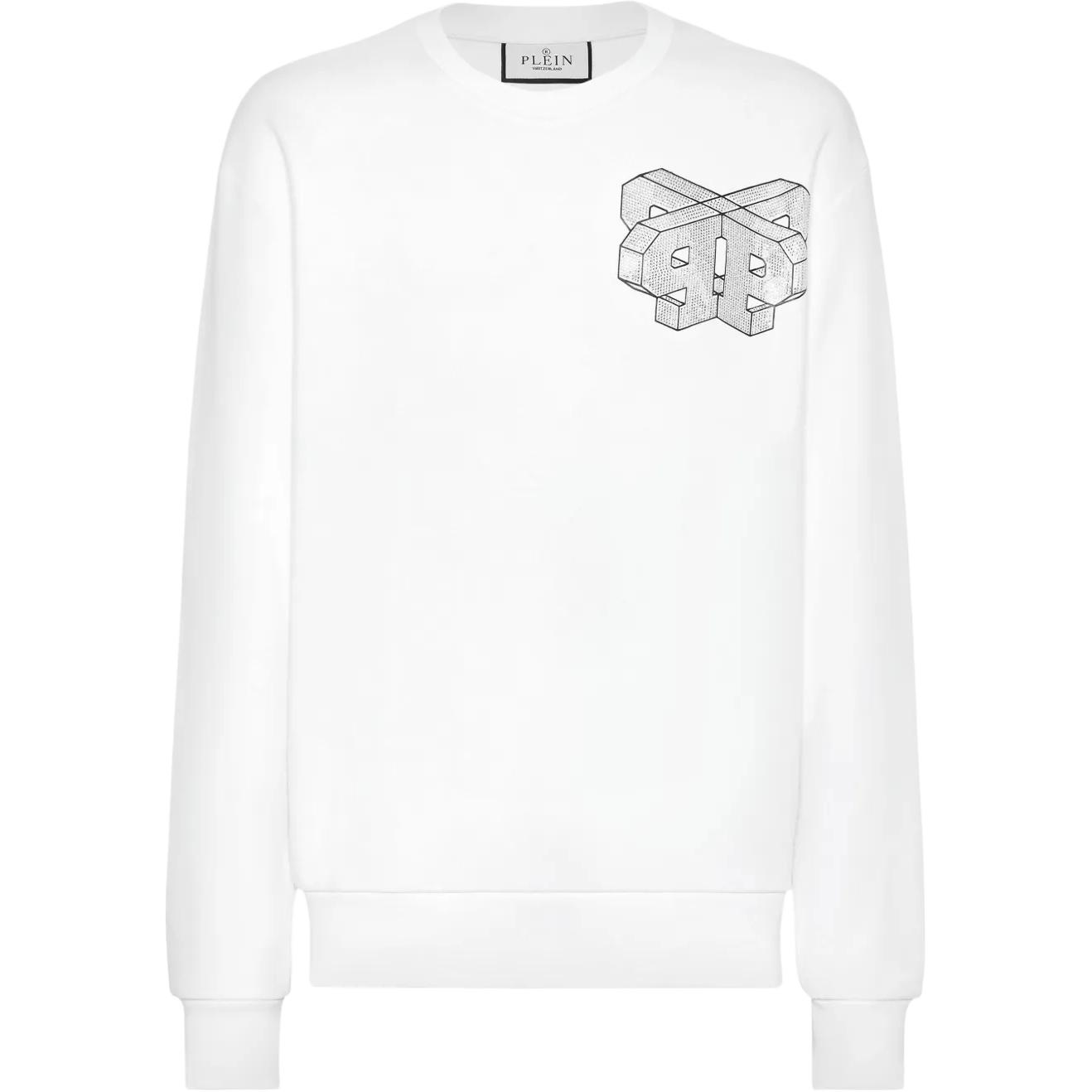 PHILIPP PLEIN White Graphic Print Crewneck Long Sleeve Sweatshirt Men PADC-MJO1174-PJO002N-01