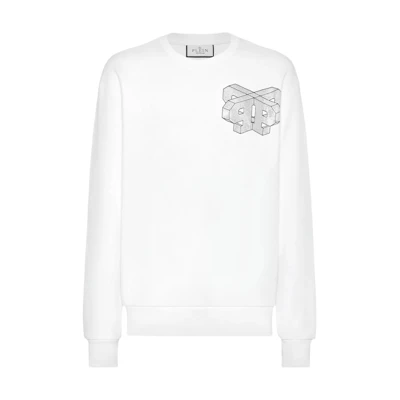 PHILIPP PLEIN White Graphic Print Crewneck Long Sleeve Sweatshirt Men PADC-MJO1174-PJO002N-01