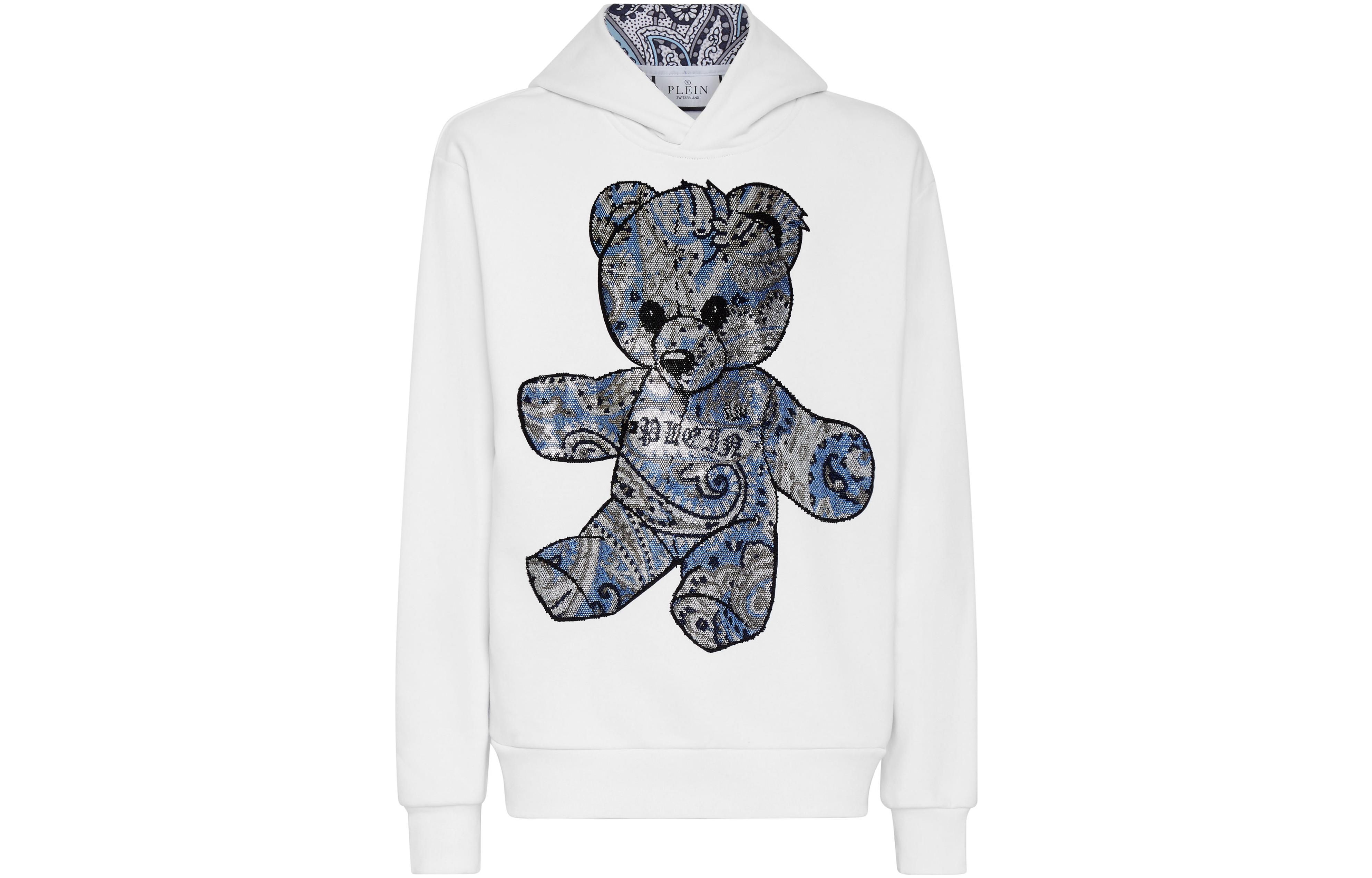 PHILIPP PLEIN White Graphic Print Hooded Long-Sleeve Sweatshirt FACC-MJB3043-PJO002N-0107