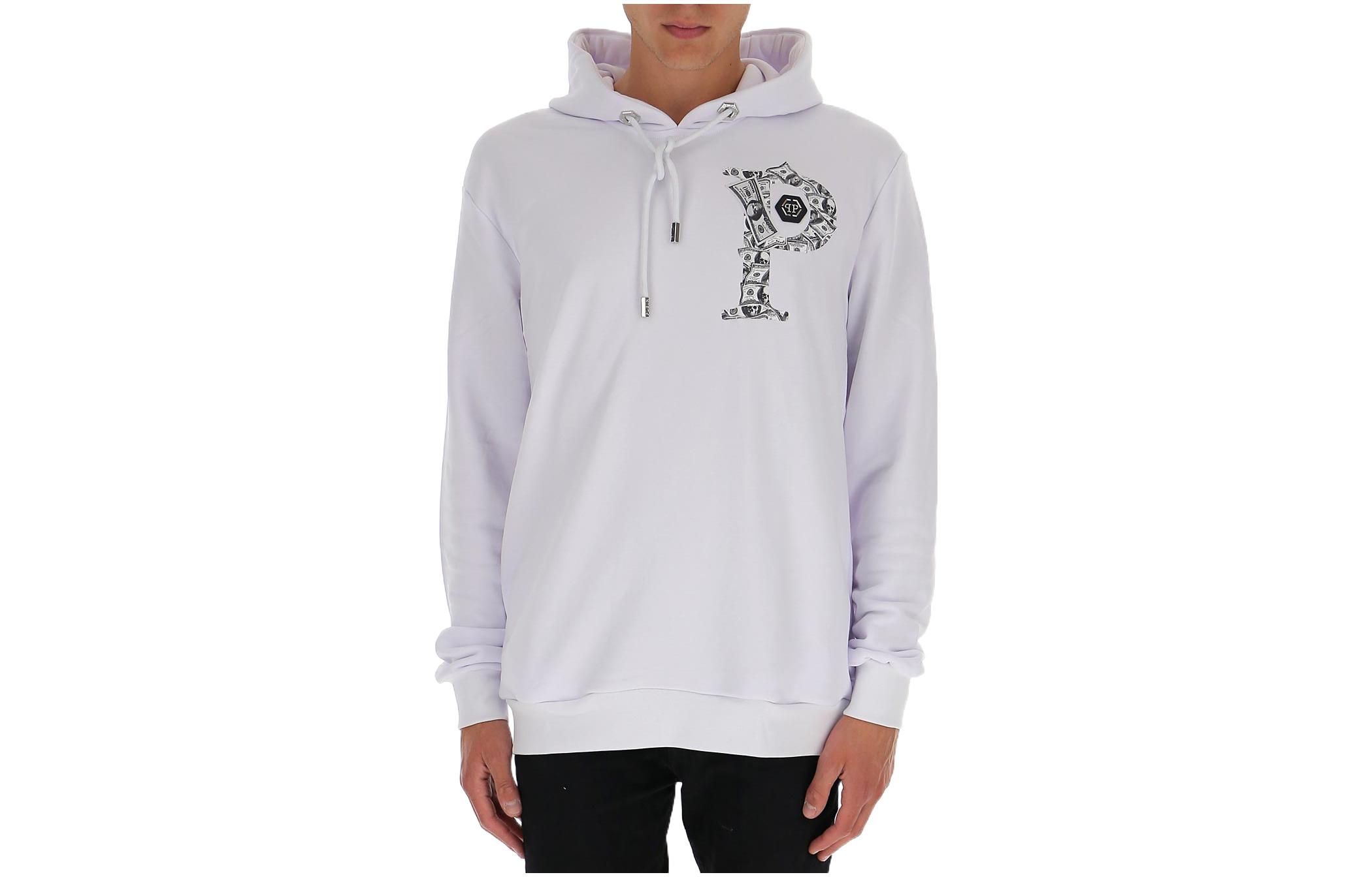 PHILIPP PLEIN White Hoodie with Large Logo Design FAACMJB2513-PJO002N-01
