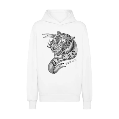 PHILIPP PLEIN White Hoodie with Tiger Print Design FADC-MJB3455-PJY002N-WHITE